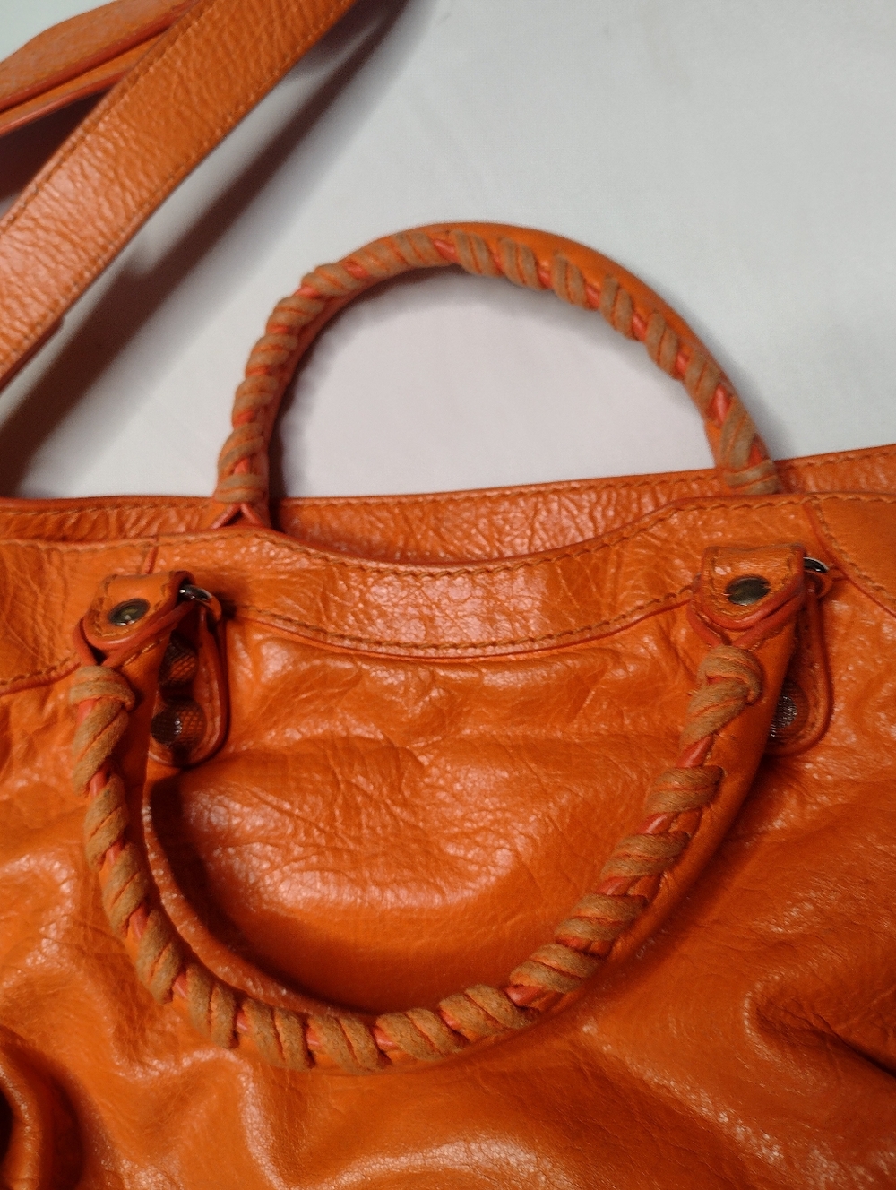 Balenciaga Mini Le City Top Handle Bag  Leather Orange Purse Crossbody - Picture 9 of 14